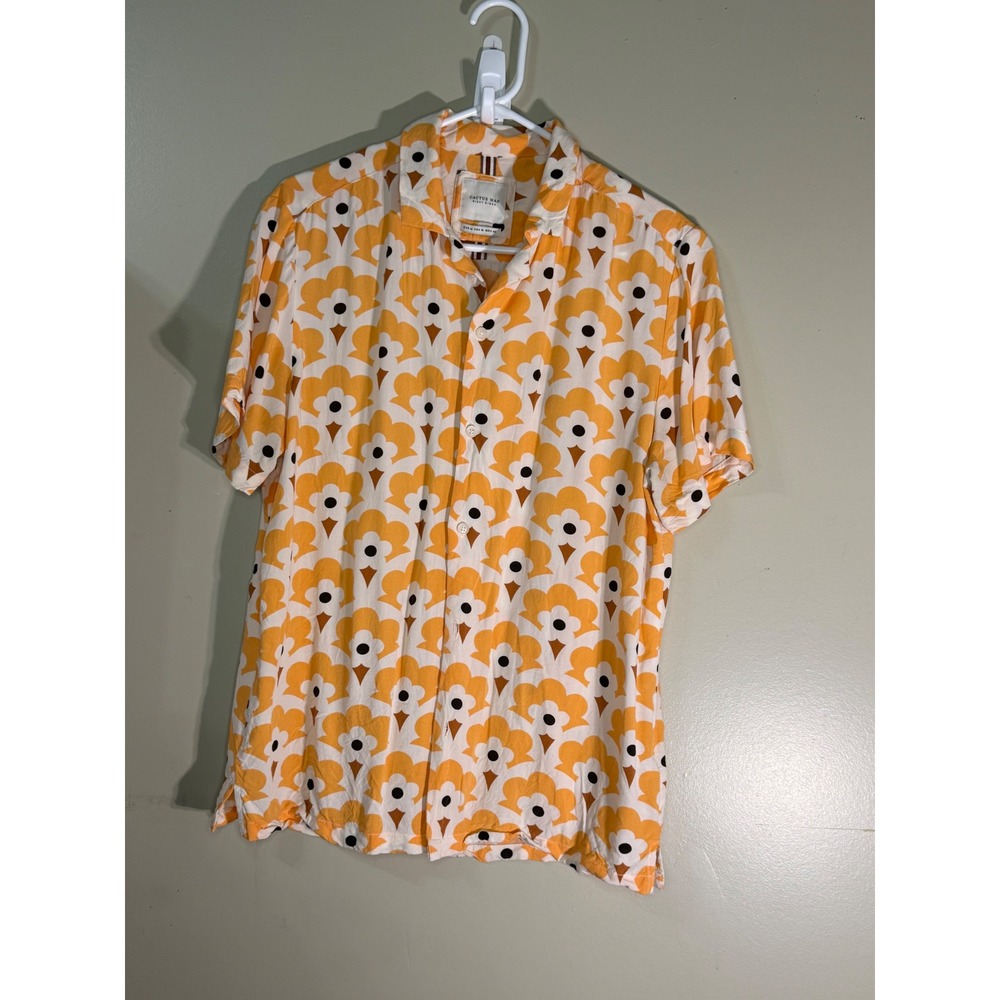 Cactus Man Ricky Singh Mens Medium Yellow Orange Floral Viscose Camp Shirt